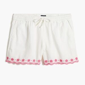 J. Crew White Drawstring Shorts with Pink Floral Embroidery
